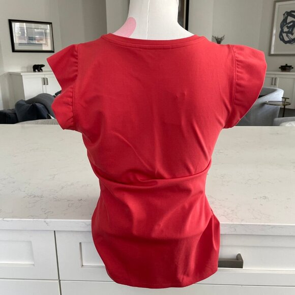 RW&CO. Responsible Crew Nk Flutter Sleeve Viscose Nylon Blend Top Lt. Red S NWT - Picture 7 of 10